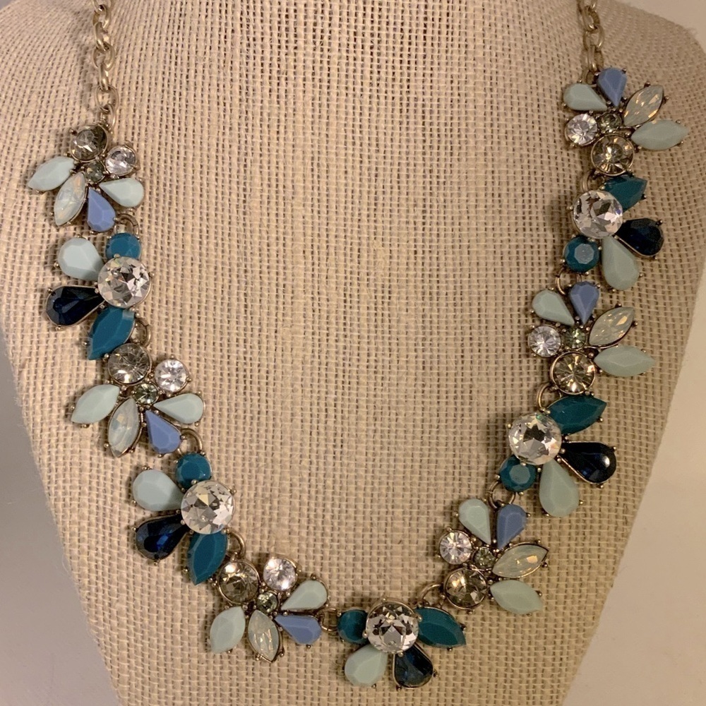 J. Crew Flower Statement Necklace with Chunky Beads & Crystals 18”-20”- NWT